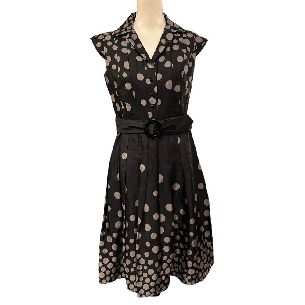 Kay Unger Black Dress with Taupe Polka Dots
